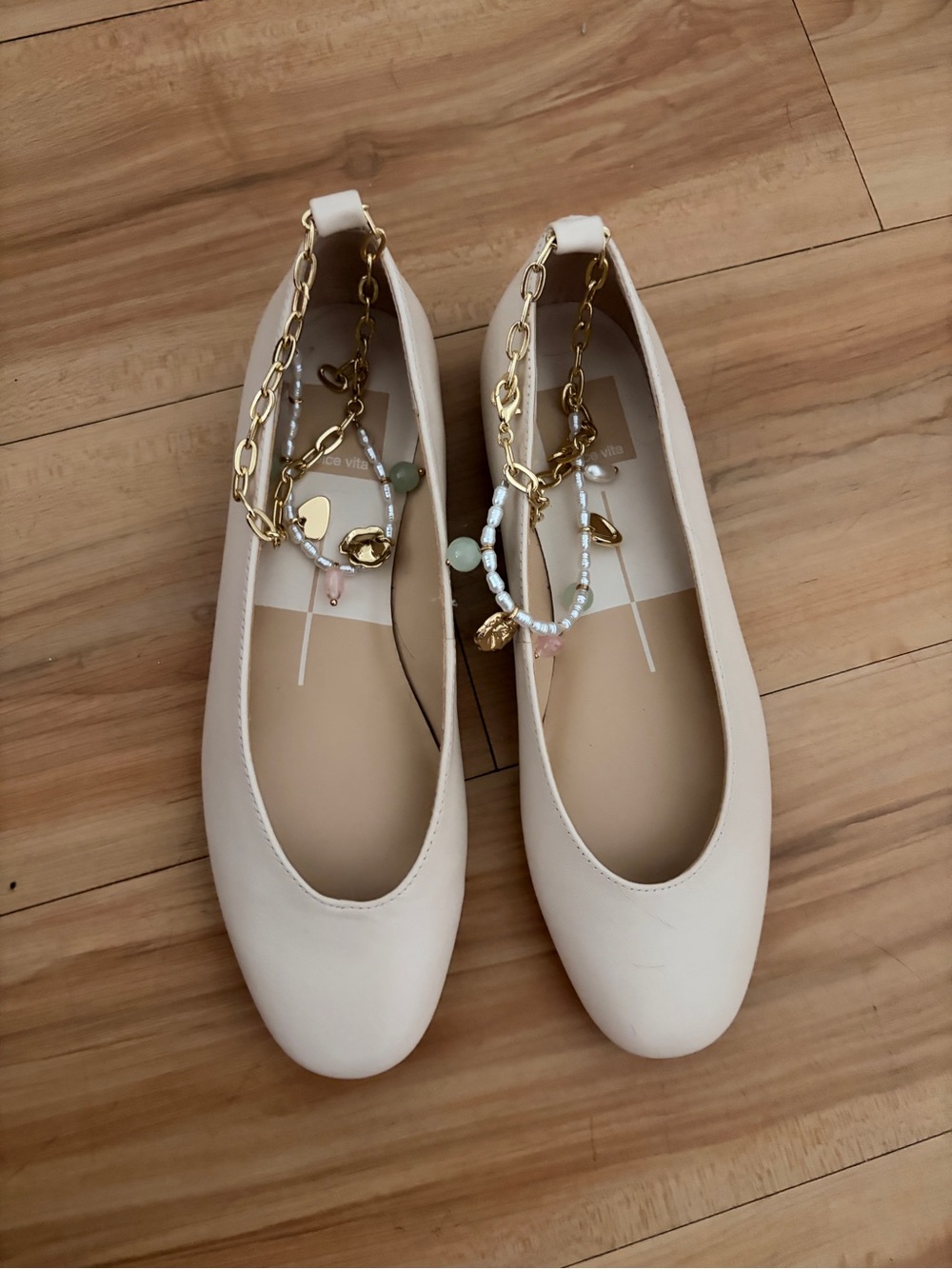 Dolce Vita Cream Ballet Flats with Decorative Anklet Chain - Picture 2 of 4